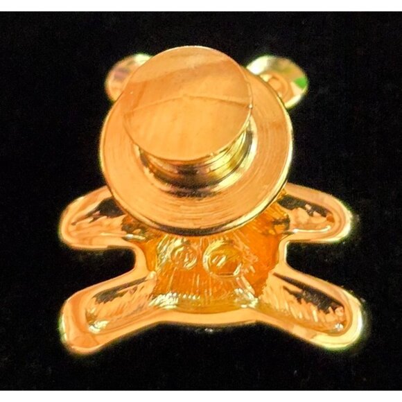 Swarovski Gold-Tone Crystal Teddy Bear Lapel Pin With Green Gem Eyes - Picture 6 of 7